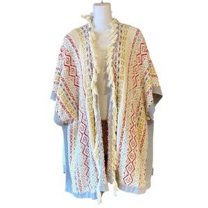 CAbi Women’s Small Multi Colored Bohemian Sweater Shawl with Fringe Trim